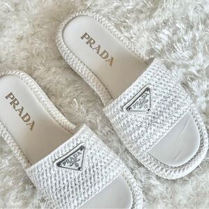 Prada espadrilles White Crochet Flatform Slides
